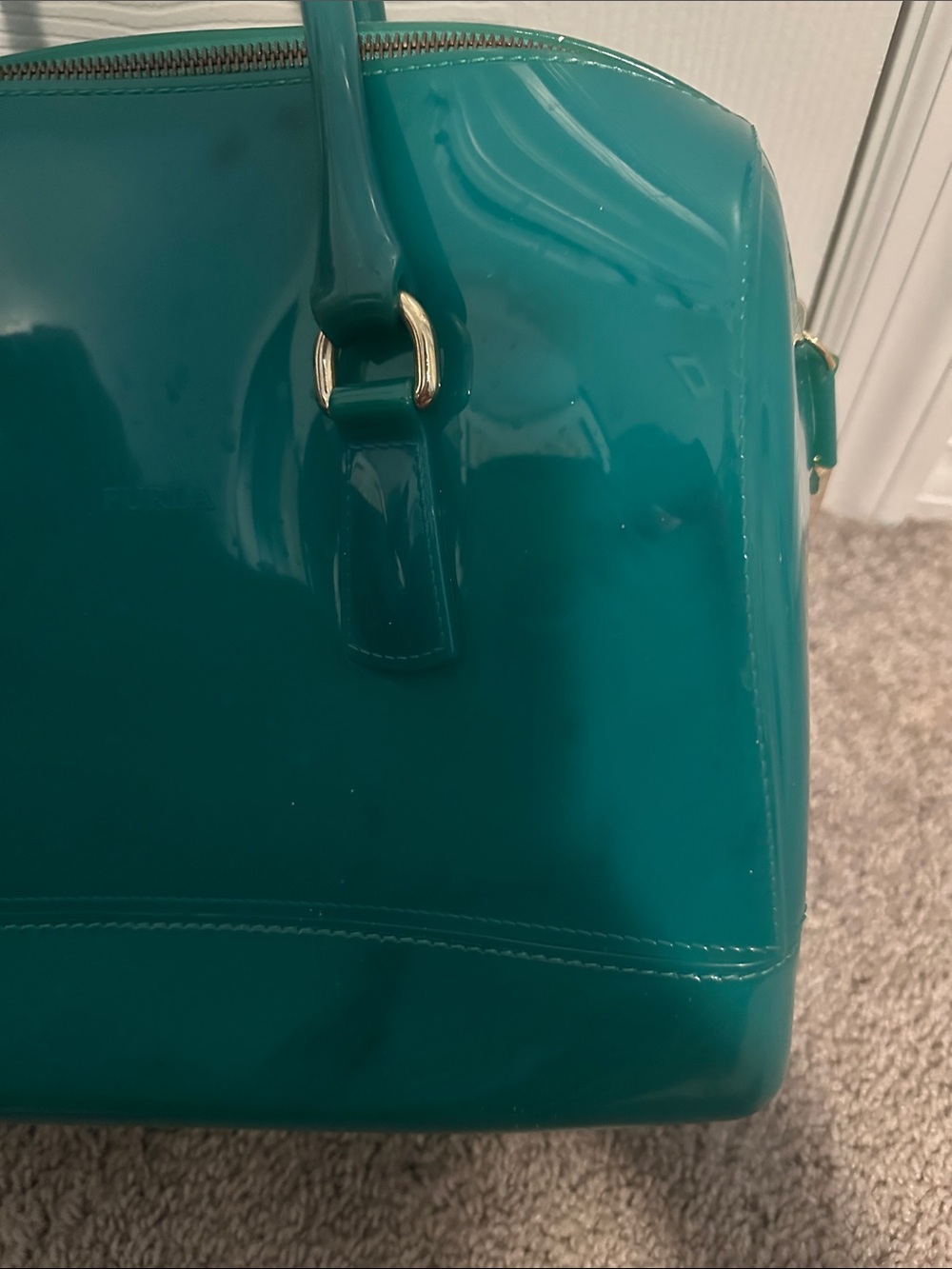 Furla Green Patent Satchel with Gold Hardware - Picture 6 of 6